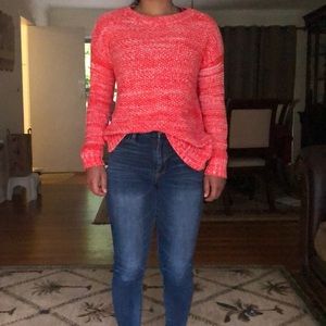 Bright red/orange chunky knit sweater
